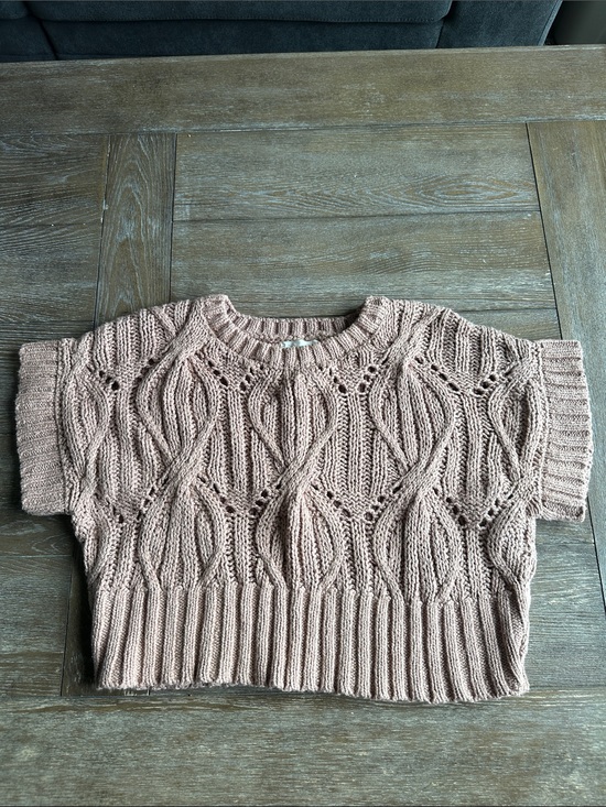 By Together Sweaters - By Together Cropped Openwork Cable-Knit Sweater in Blush Pink